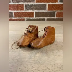 Antique Pair of Victorian All Leather Tie Baby‎ Shoes from the 1800's Handmade
