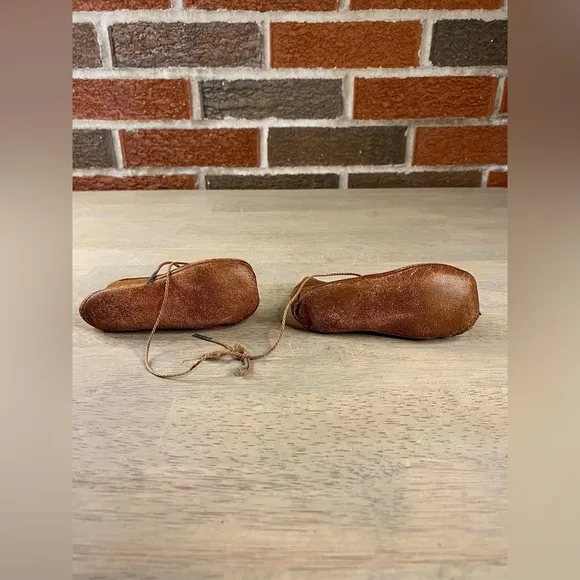 Antique Pair of Victorian All Leather Tie Baby‎ Shoes from the 1800's Handmade