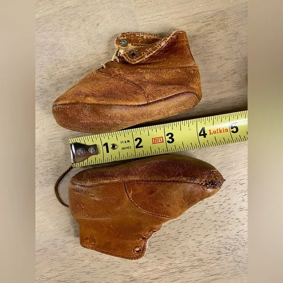 Antique Pair of Victorian All Leather Tie Baby‎ Shoes from the 1800's Handmade