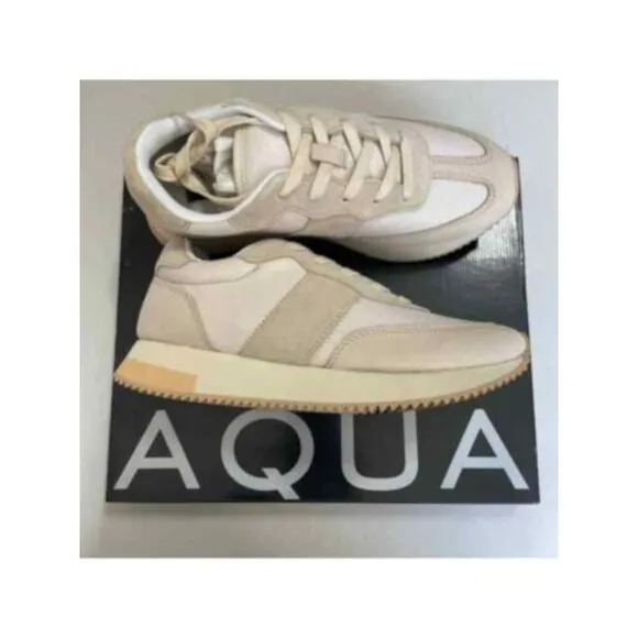 AQUA Womens Ivory 1&quot; Platform Train Wedge Leather Athletic Training Shoes 6 M