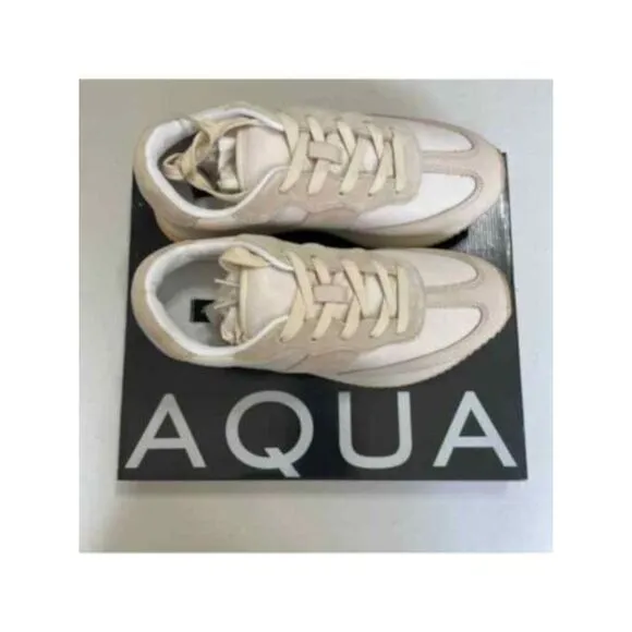 AQUA Womens Ivory 1&quot; Platform Train Wedge Leather Athletic Training Shoes 6 M