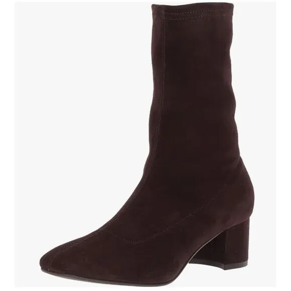 Aquatalia Leonora Suede Boots 9 Chocolate Brown NWOT Ankle Booties Zip Academia