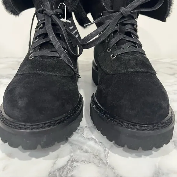 Aquatalia Marly Weatherproof Black Suede Bootie Ankle Boots Faux Fur Size 6.5