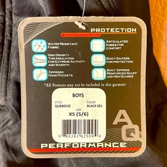 ARCTIC QUEST Black Snowpant Overalls Zip Water Resistant Insulated Boys XS 5/6