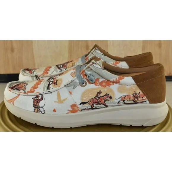 Ariat Hilo Western Aloha Men's Shoes Size 10 D Ivory Surfing Longhorn Print