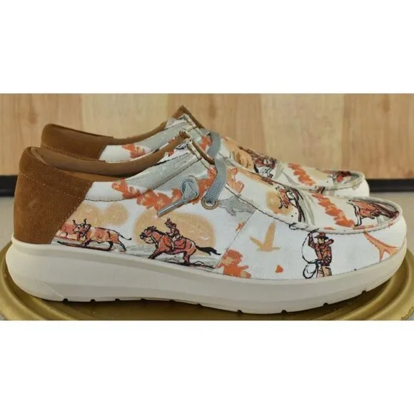 Ariat Hilo Western Aloha Men's Shoes Size 10 D Ivory Surfing Longhorn Print