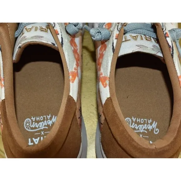 Ariat Hilo Western Aloha Men's Shoes Size 10 D Ivory Surfing Longhorn Print