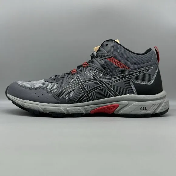 ASICS Men's Gel-Venture 8 Mid Top Running Shoes Size 12 Grey Black Red Outdoor