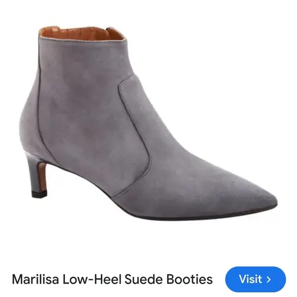 Authentic Italian Aquatalia Marilisa Gray Suede Kitten Heel Ankle Boots Size 5.5