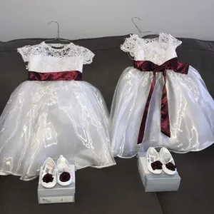 Baby twin dresses with shoes