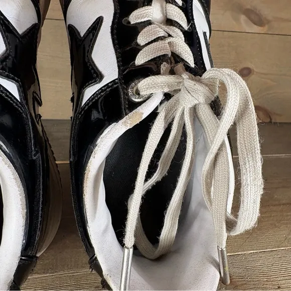 bape bapesta mens size 8 shoes black patent leather white comfort sneakers