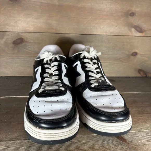 bape bapesta mens size 8 shoes black patent leather white comfort sneakers