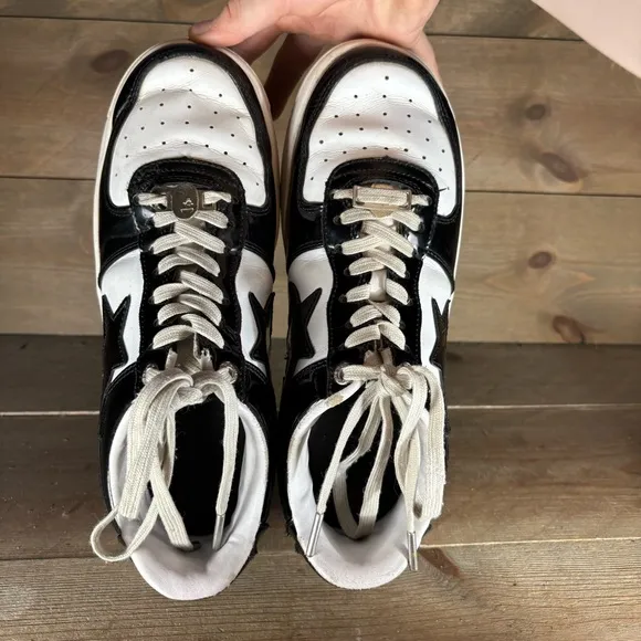 bape bapesta mens size 8 shoes black patent leather white comfort sneakers