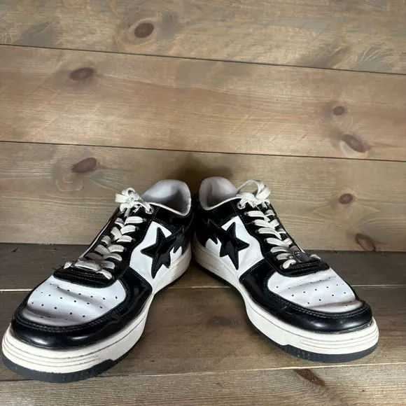 bape bapesta mens size 8 shoes black patent leather white comfort sneakers