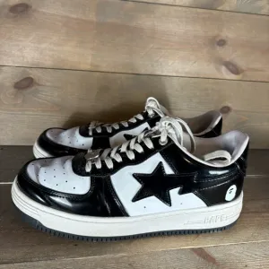 bape bapesta mens size 8 shoes black patent leather white comfort sneakers