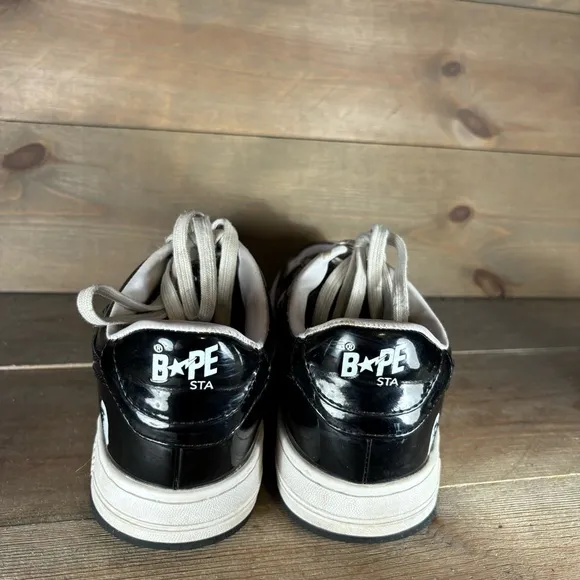 bape bapesta mens size 8 shoes black patent leather white comfort sneakers