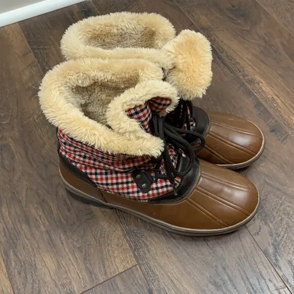 Bass Duck Boots Sundown Insulated Plaid Red/Navy/Brown Winter Snow Boots