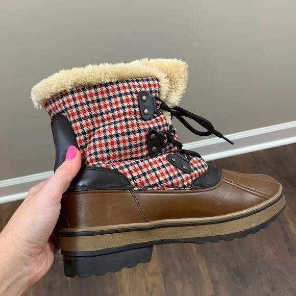 Bass Duck Boots Sundown Insulated Plaid Red/Navy/Brown Winter Snow Boots