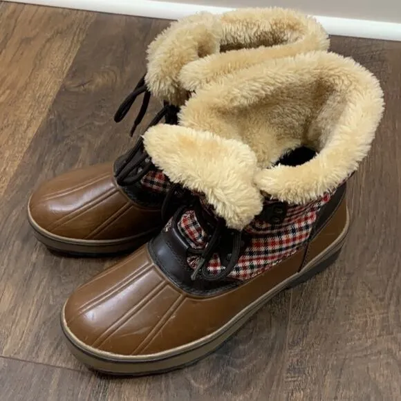 Bass Duck Boots Sundown Insulated Plaid Red/Navy/Brown Winter Snow Boots