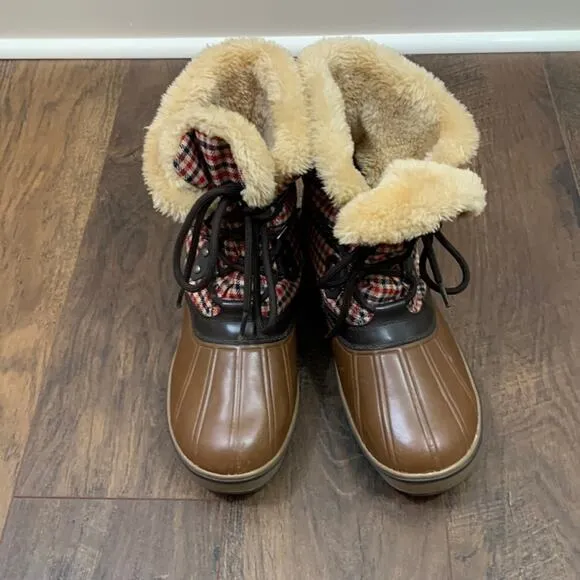 Bass Duck Boots Sundown Insulated Plaid Red/Navy/Brown Winter Snow Boots