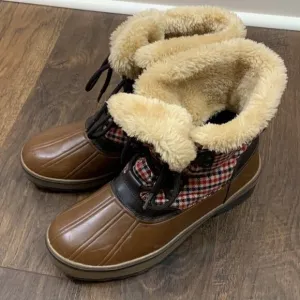 Bass Duck Boots Sundown Insulated Plaid Red/Navy/Brown Winter Snow Boots