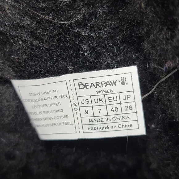 BEARPAW Sheilah Suede Plush Faux Fur Leopard Print Trimmed Tall Winter Boots 9