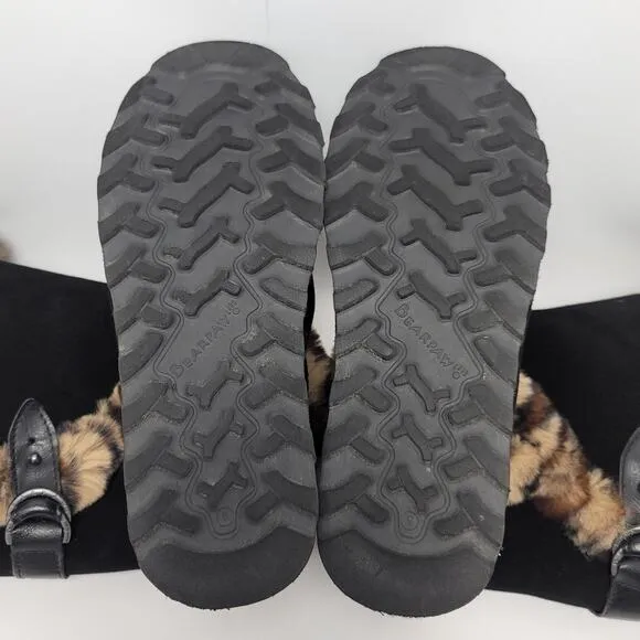 BEARPAW Sheilah Suede Plush Faux Fur Leopard Print Trimmed Tall Winter Boots 9