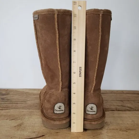 BearPaw Womens Eva Tall Waterproof Brown Suede Sheepskin Lined Winter Boots 9