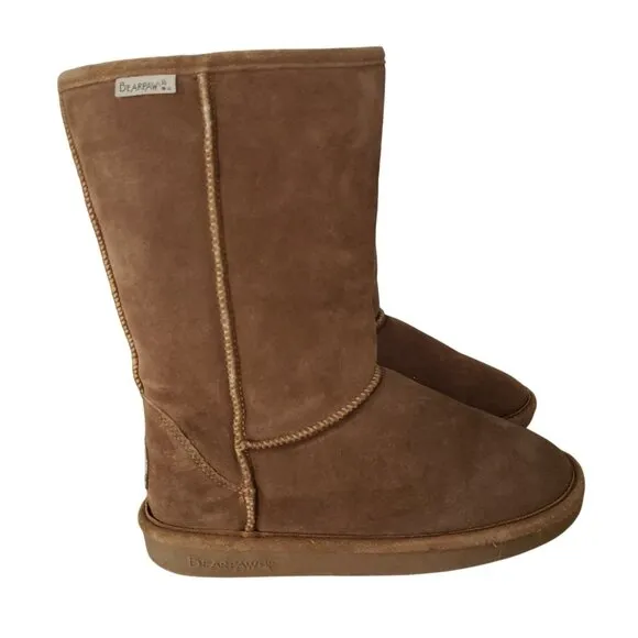 BearPaw Womens Eva Tall Waterproof Brown Suede Sheepskin Lined Winter Boots 9