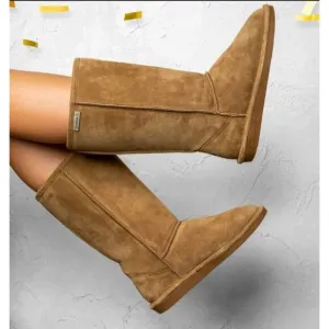 BearPaw Womens Eva Tall Waterproof Brown Suede Sheepskin Lined Winter Boots 9
