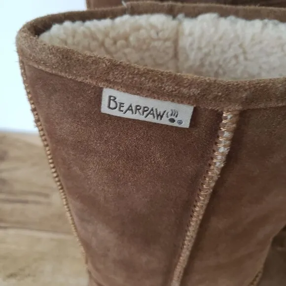 BearPaw Womens Eva Tall Waterproof Brown Suede Sheepskin Lined Winter Boots 9