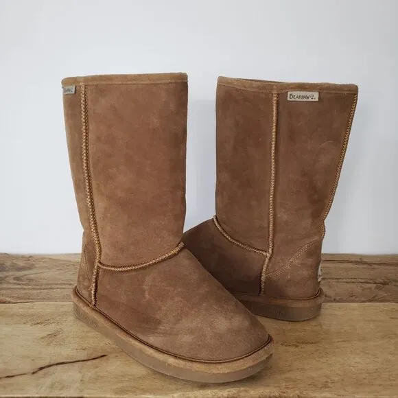 BearPaw Womens Eva Tall Waterproof Brown Suede Sheepskin Lined Winter Boots 9