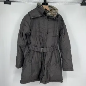 Betsey Johnson Womens Puffer Coat Jacket sz M Down Faux Fur Collar Hooded
