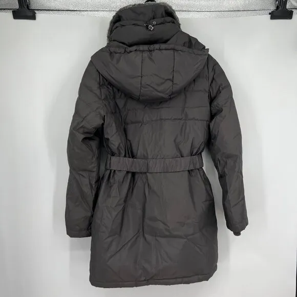 Betsey Johnson Womens Puffer Coat Jacket sz M Down Faux Fur Collar Hooded