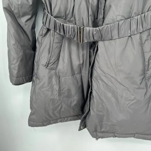 Betsey Johnson Womens Puffer Coat Jacket sz M Down Faux Fur Collar Hooded