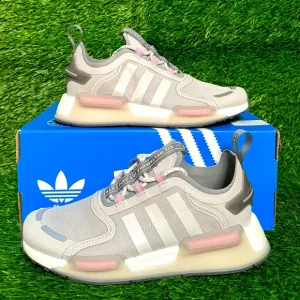 Big Kids Girls Adidas NMD_R1 Grey/White/Pink - GX9805
