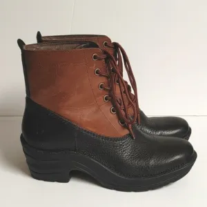 Bionica black &amp; brown leather tie-up ankle boots 6 M