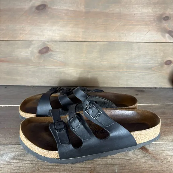 birkenstock florida womens size 7 shoes black leather strappy comfort sandals