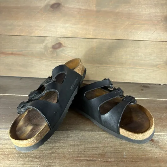 birkenstock florida womens size 7 shoes black leather strappy comfort sandals