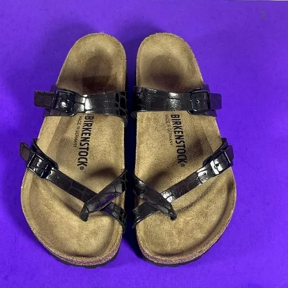 Birkenstock Women's Mayari Microfiber Gator Gleam Black Size 8-NEW