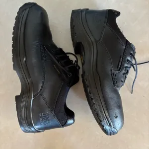 Black leather Dr. Martens industrial steel toe shoes men’s US size 10 women’s 11