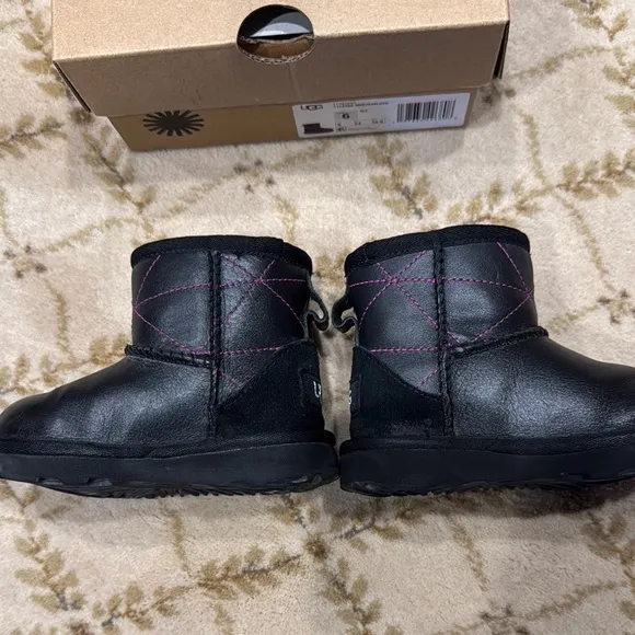Black UGG Kids' Boots with Pink Stitching