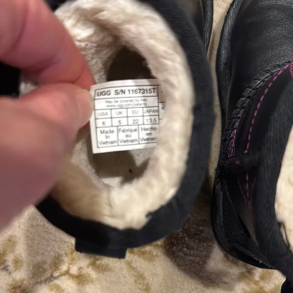 Black UGG Kids' Boots with Pink Stitching