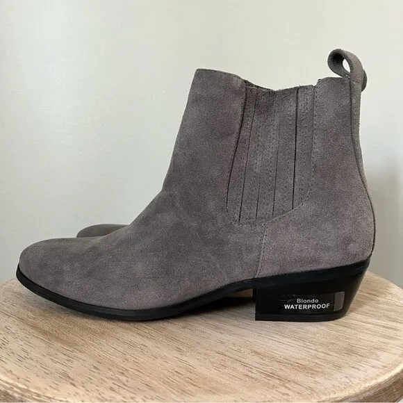 Blondo Gray Suede Waterproof Sabina Heel Ankle Boots Sz 9.5 NWOB