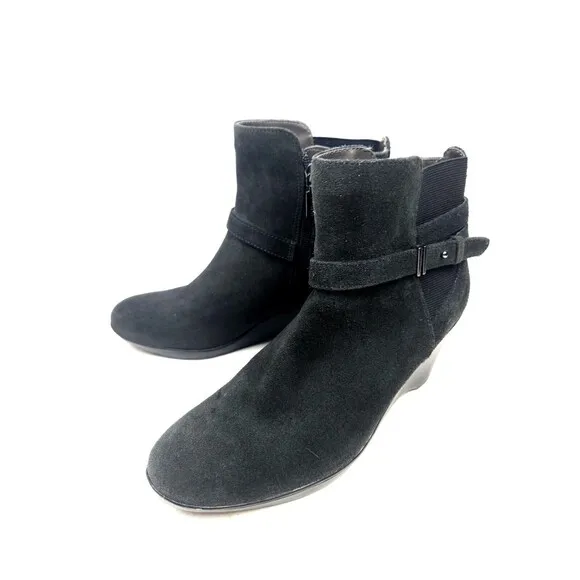 Blondo Lacey Size 7 M Wedge Waterproof Suede Ankle Boots Black Side Zip Bootie