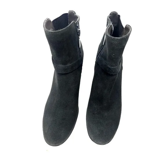 Blondo Lacey Size 7 M Wedge Waterproof Suede Ankle Boots Black Side Zip Bootie