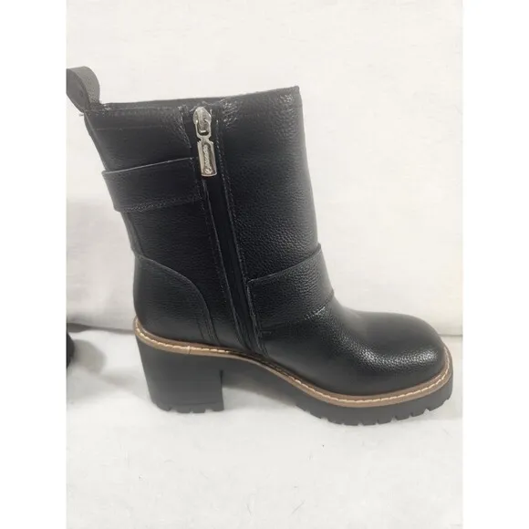 Blondo Reno chunky black waterproof buckle zip-up heel combat boots size 8