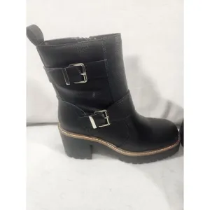 Blondo Reno chunky black waterproof buckle zip-up heel combat boots size 8