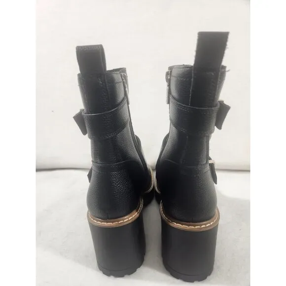 Blondo Reno chunky black waterproof buckle zip-up heel combat boots size 8