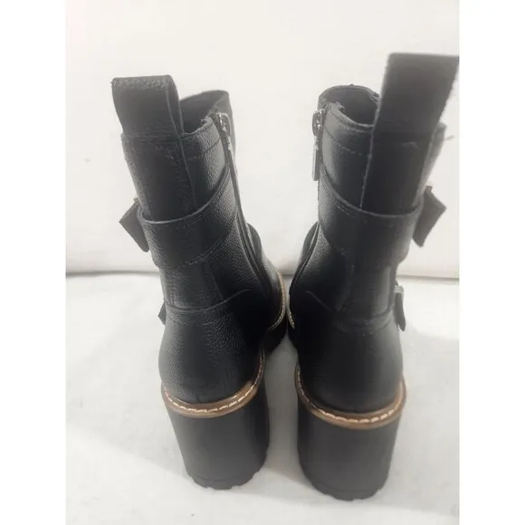 Blondo Reno chunky black waterproof buckle zip-up heel combat boots size 8